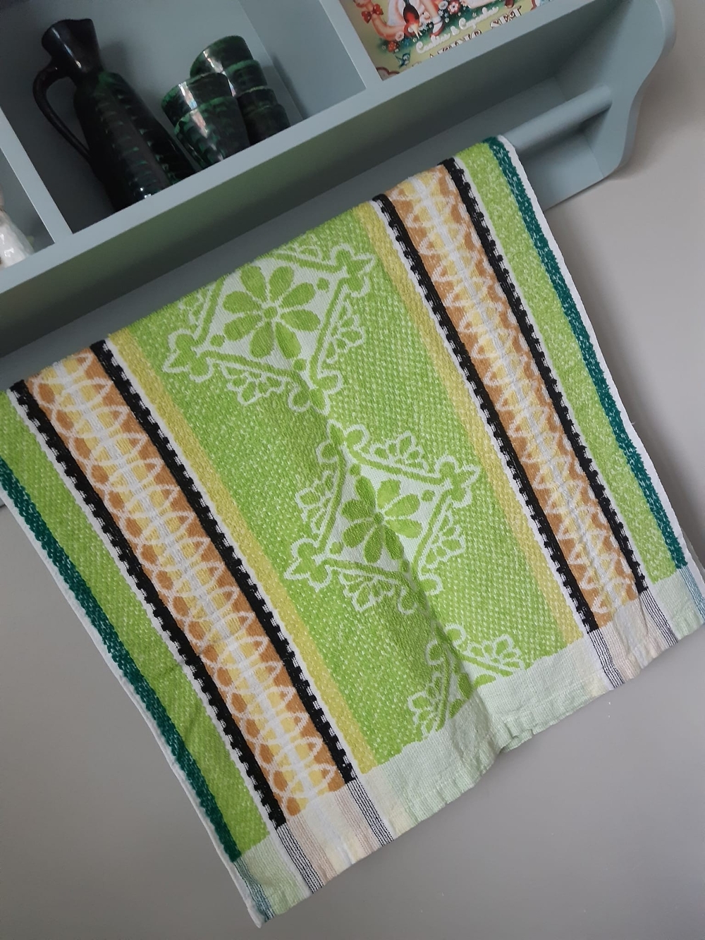 70s Green Patterned Cotton Towel